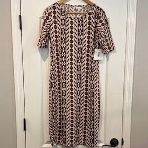 LuLaRoe Blush and Brown Geometric Julia Midi Dress